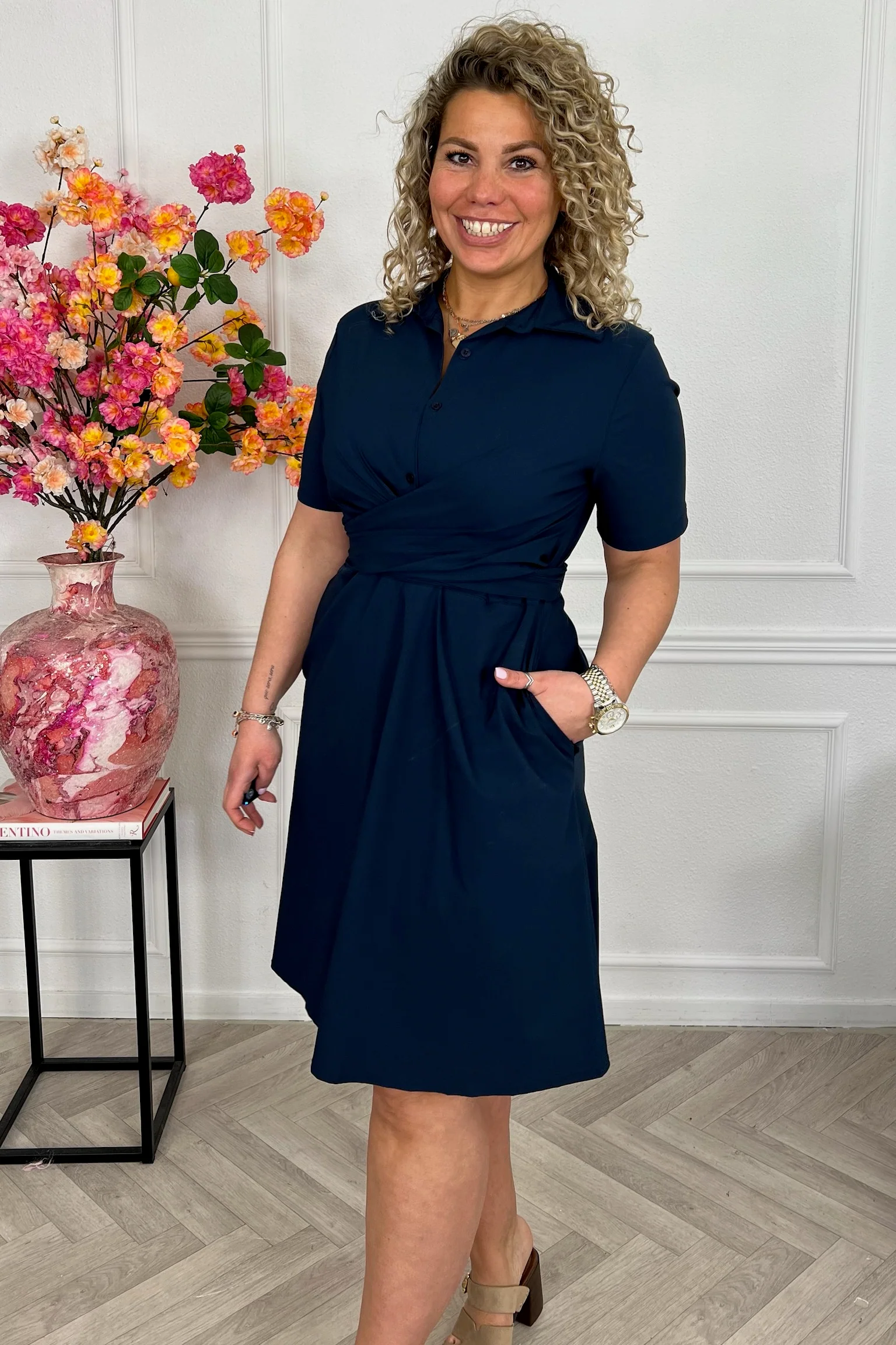 Short Perfect Travel Strik Dress - Navy - Image 3