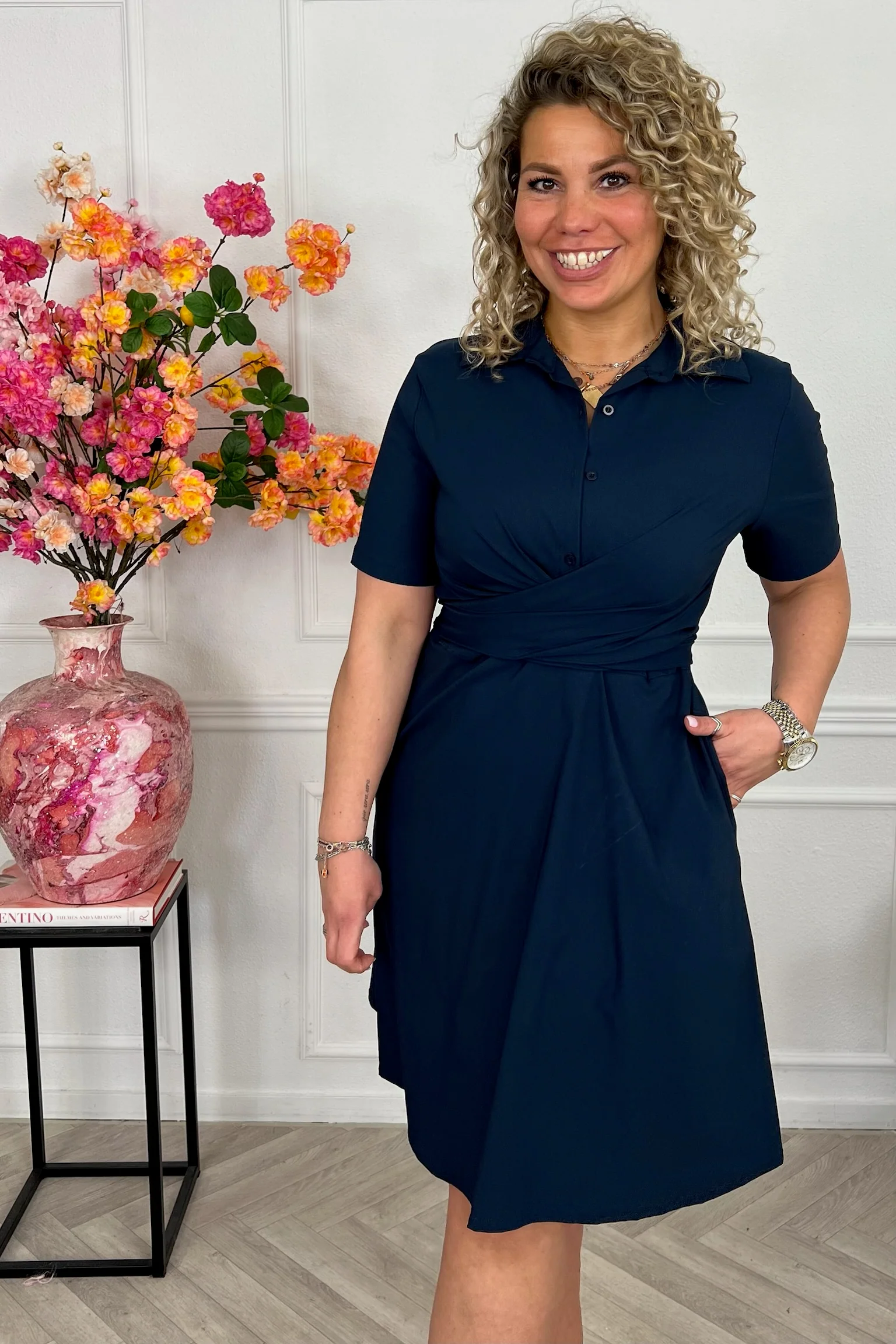 Short Perfect Travel Strik Dress - Navy - Image 4