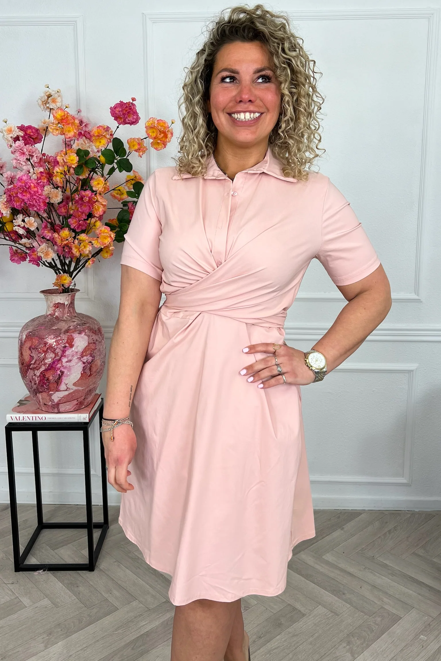 Short Perfect Travel Strik Dress - Old Pink - Image 4