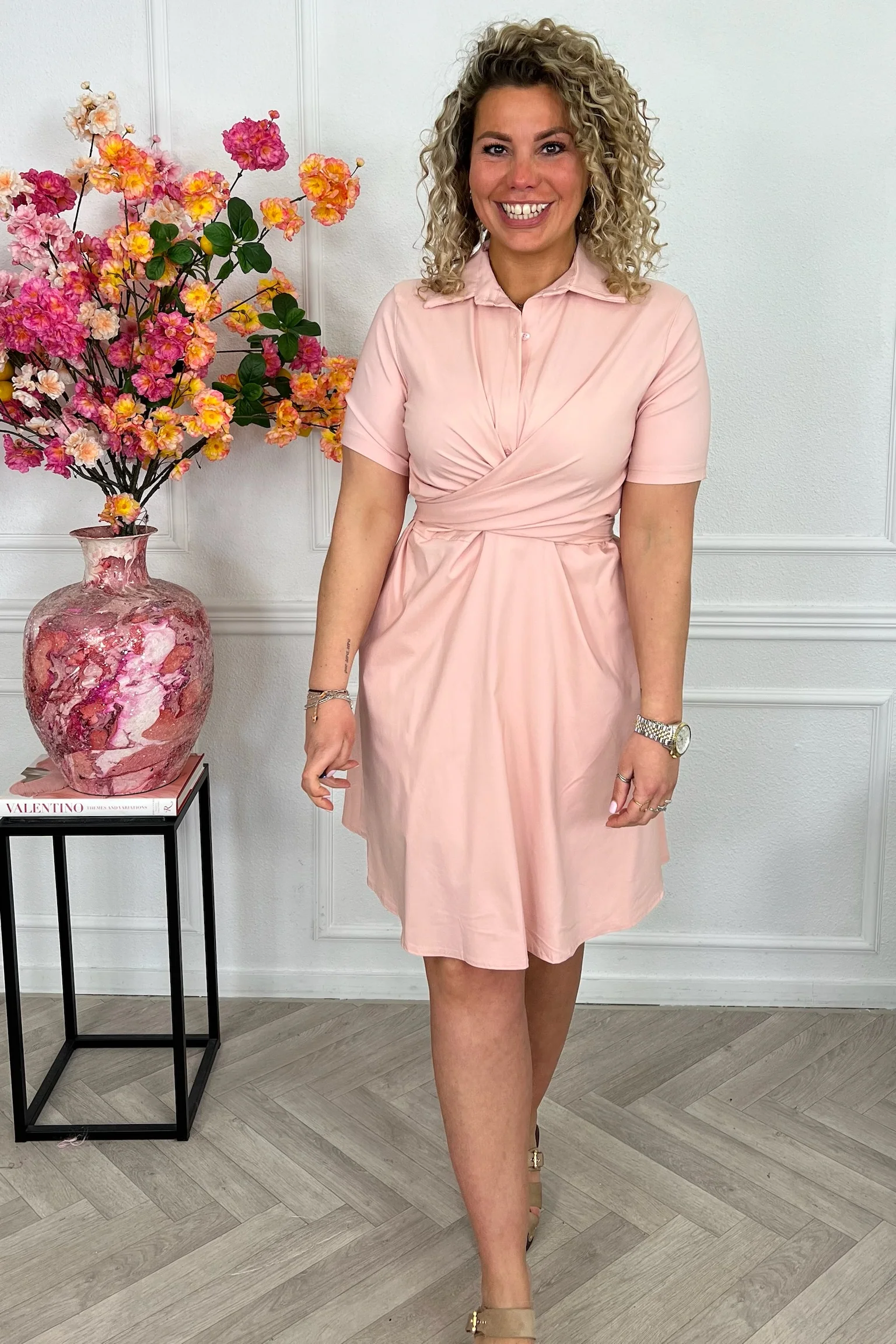 Short Perfect Travel Strik Dress - Old Pink - Image 5