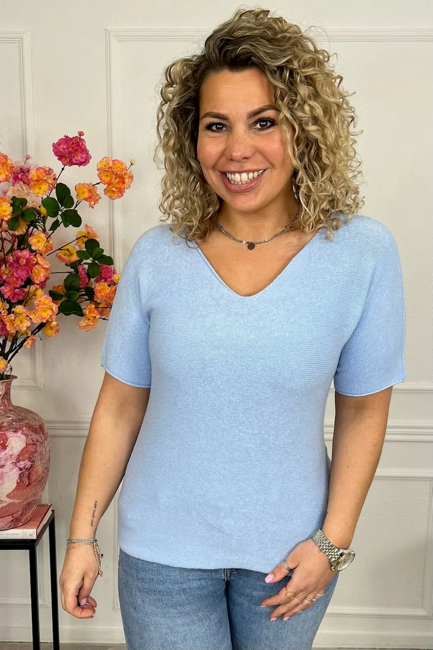 Short Sleeve Macy V Sweater - Light Blue
