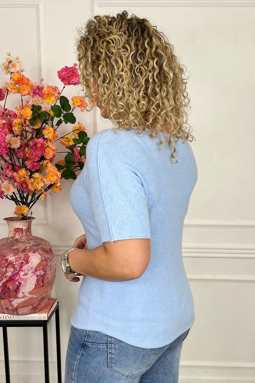 Short Sleeve Macy V Sweater - Light Blue - Image 3