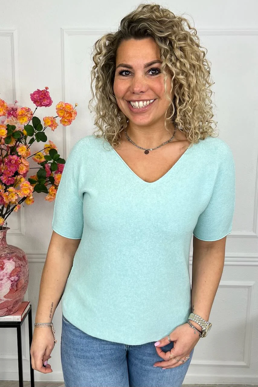 Short Sleeve Macy V Sweater - Mint