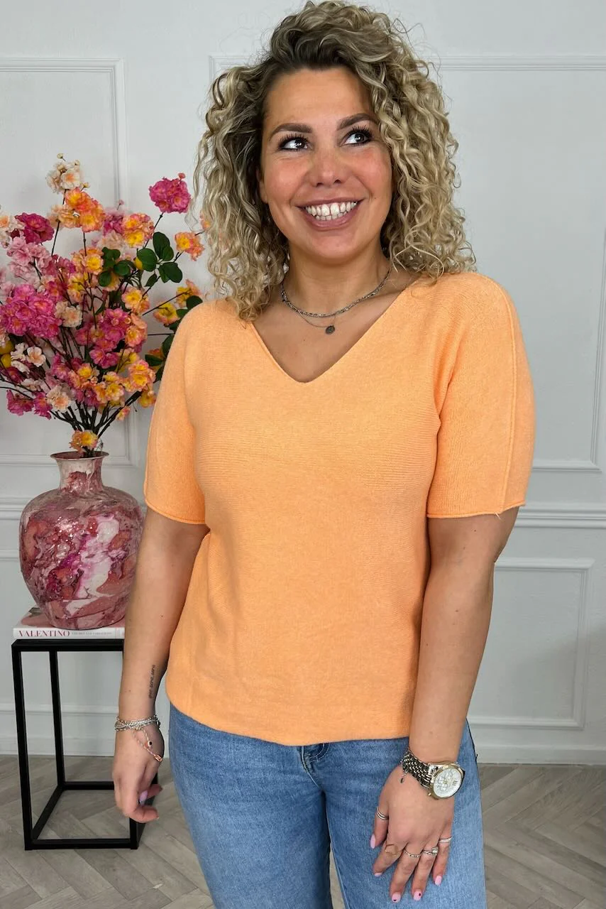 Short Sleeve Macy V Sweater - Orange - Image 4