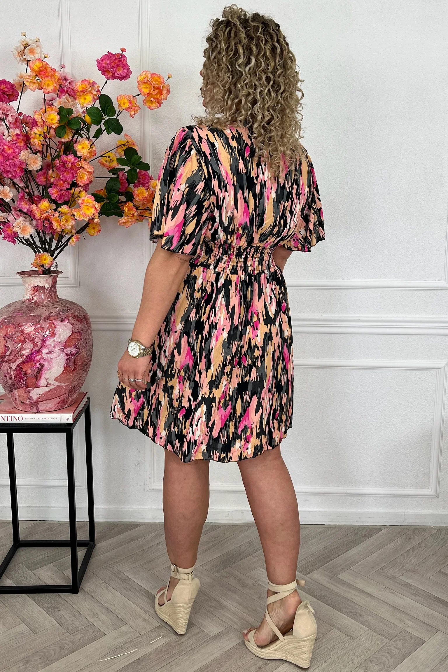 Sicilia Summer Print Dress - Black/Beige/Pink - Image 5