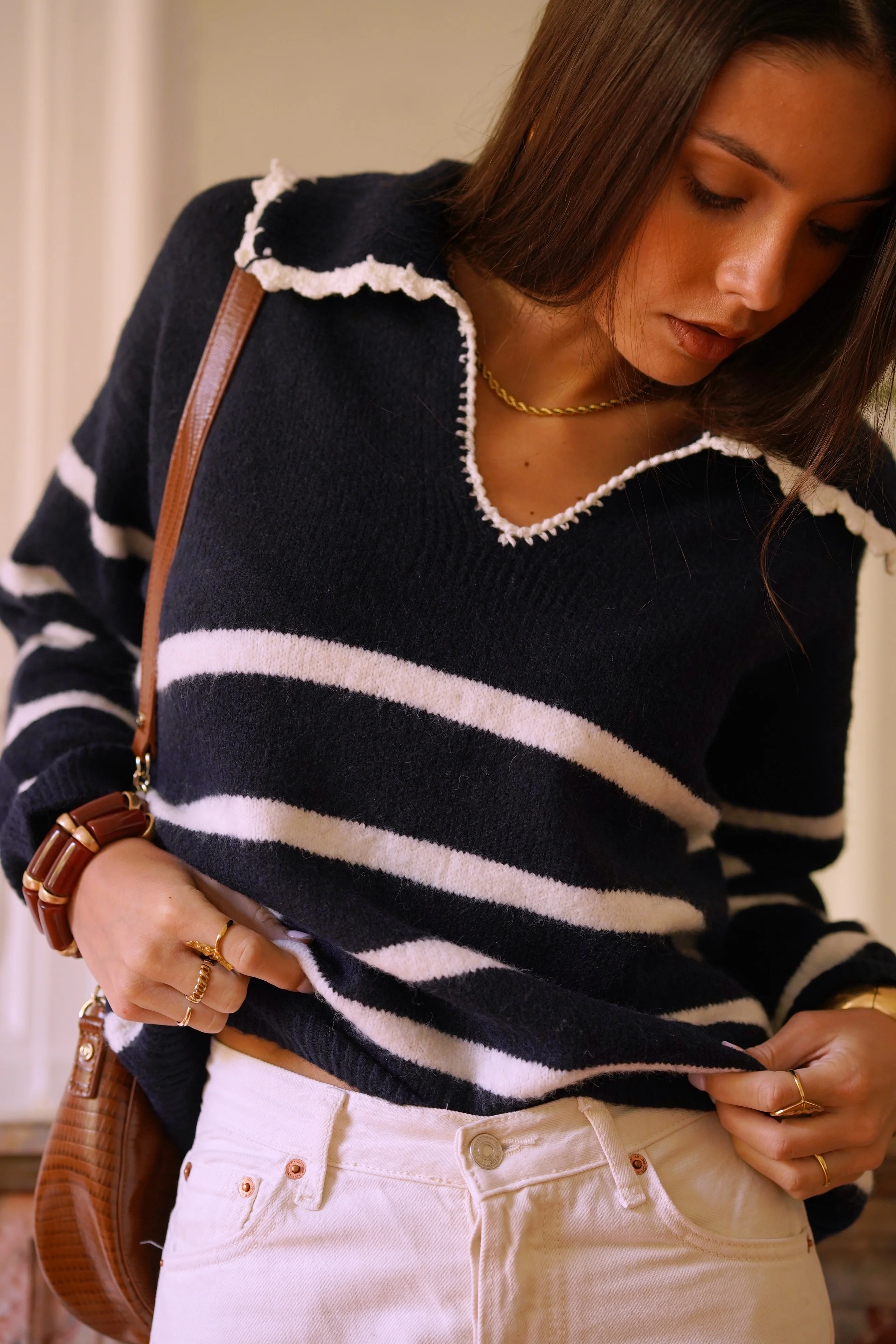 Solange Striped Sweater - Navy/White