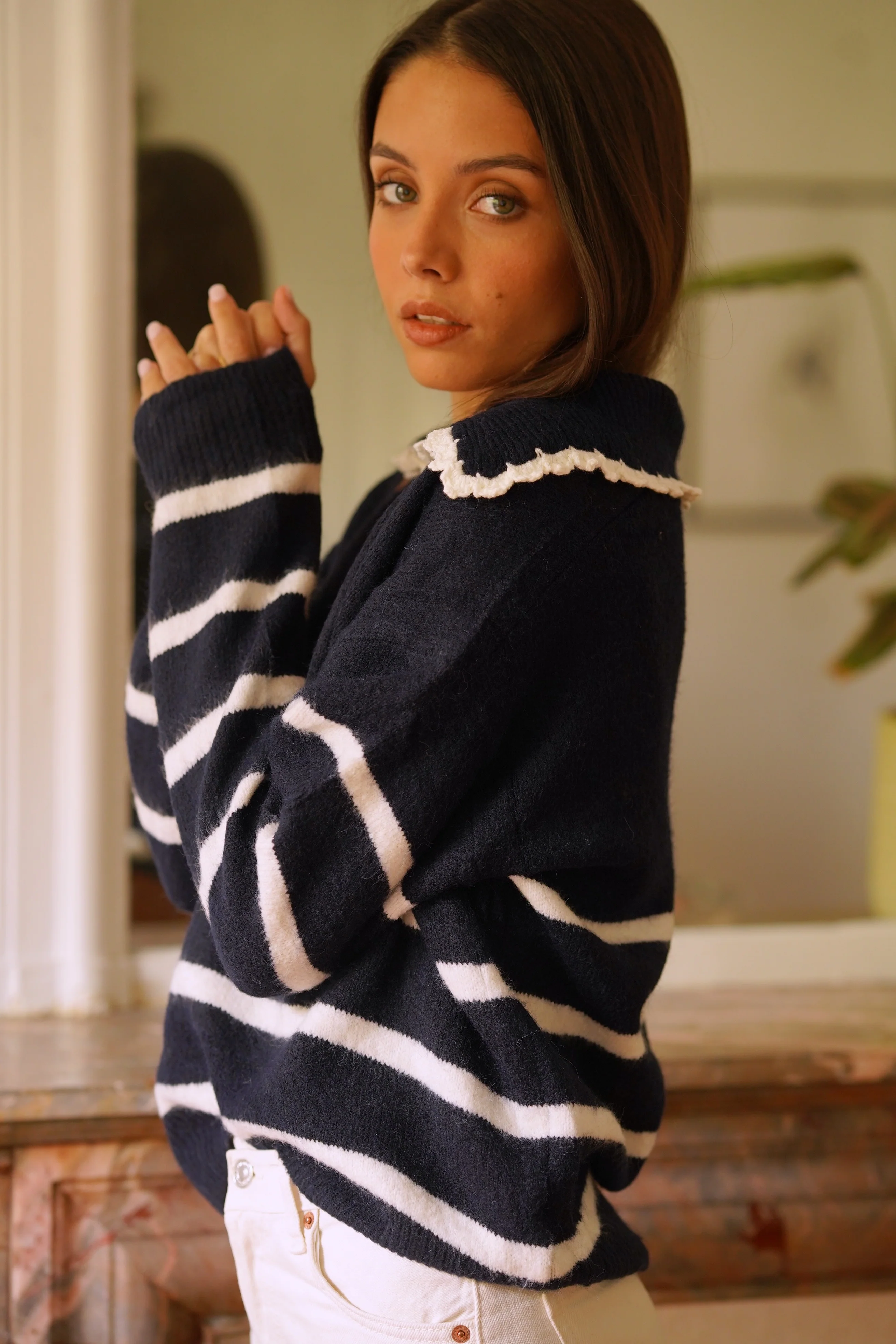 Solange Striped Sweater - Navy/White - Image 2