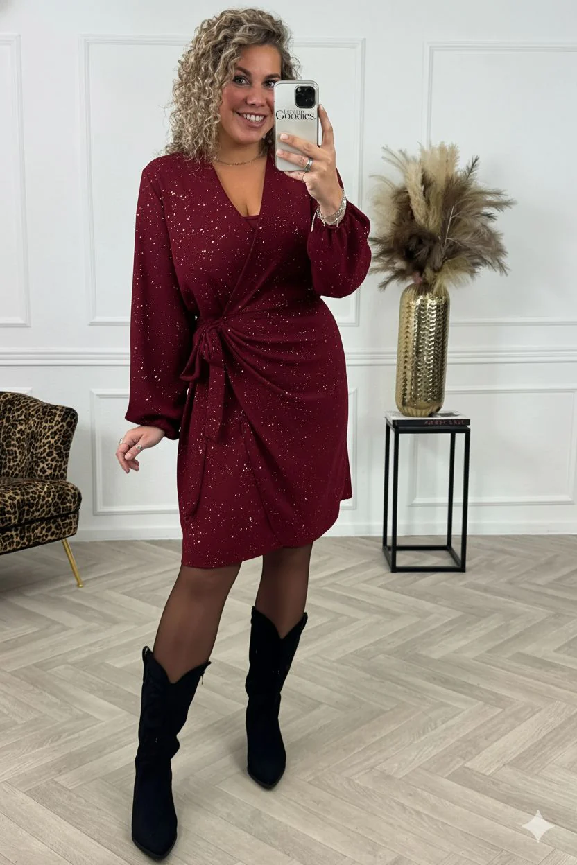 Sparkle Wrap Dress - Bordeaux