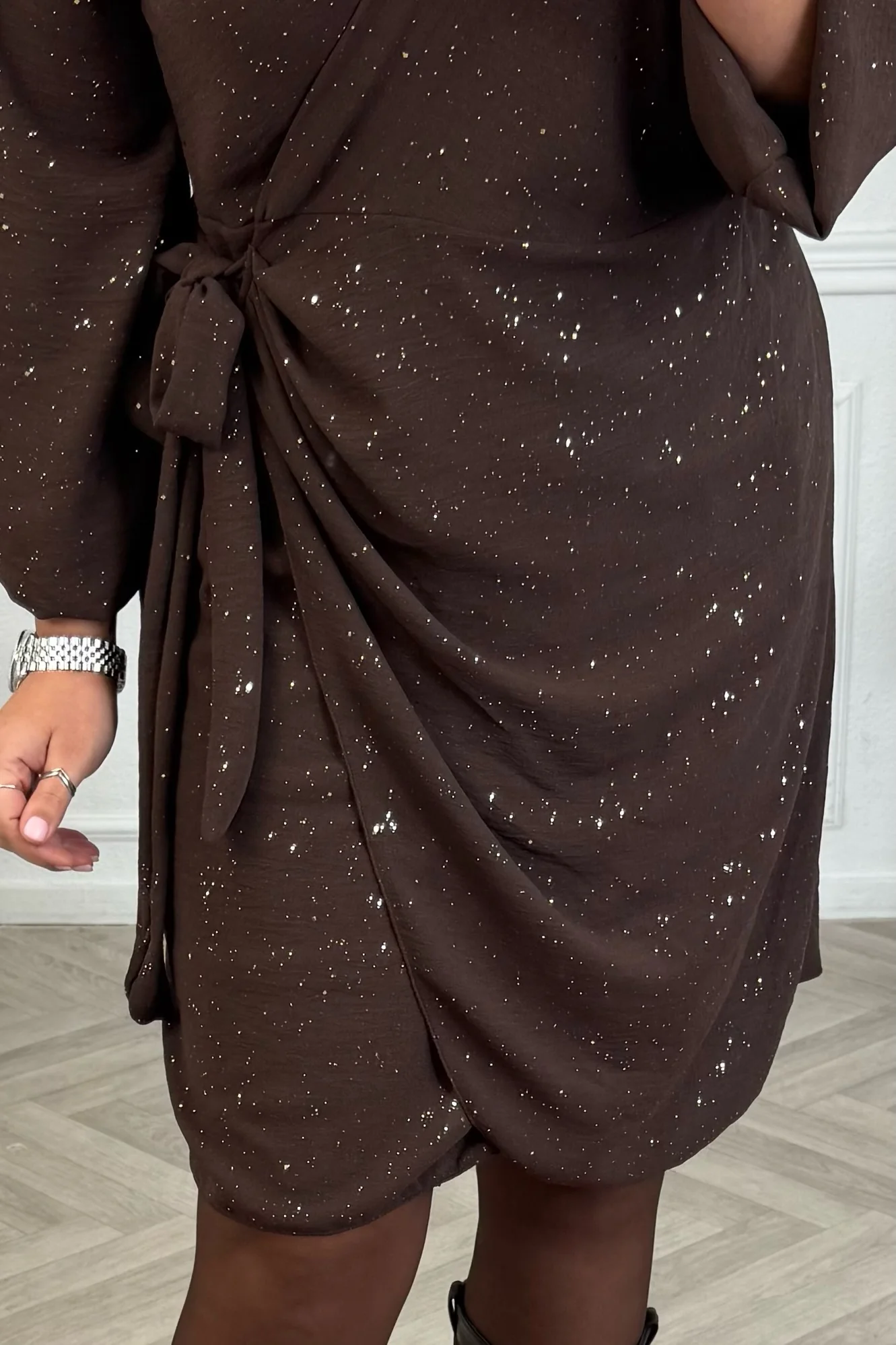 Sparkle Wrap Dress - Brown - Image 2