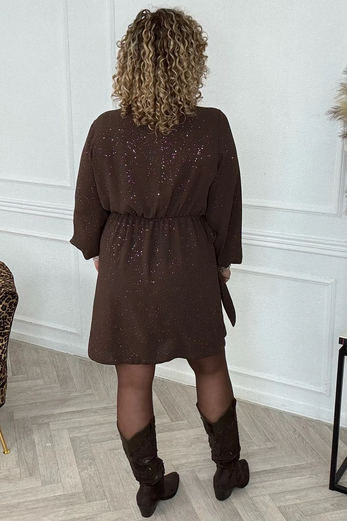 Sparkle Wrap Dress - Brown - Image 4