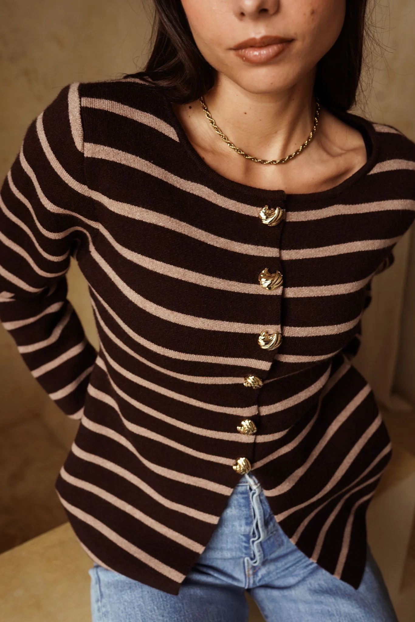 Juliette Striped Peplum Top - Brown - Image 2