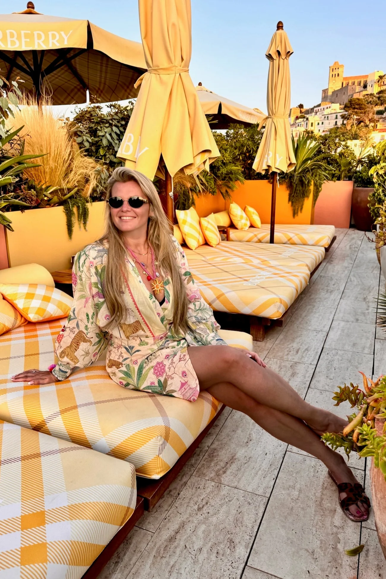 Summer Print Wrap Dress - Beige/Yellow
