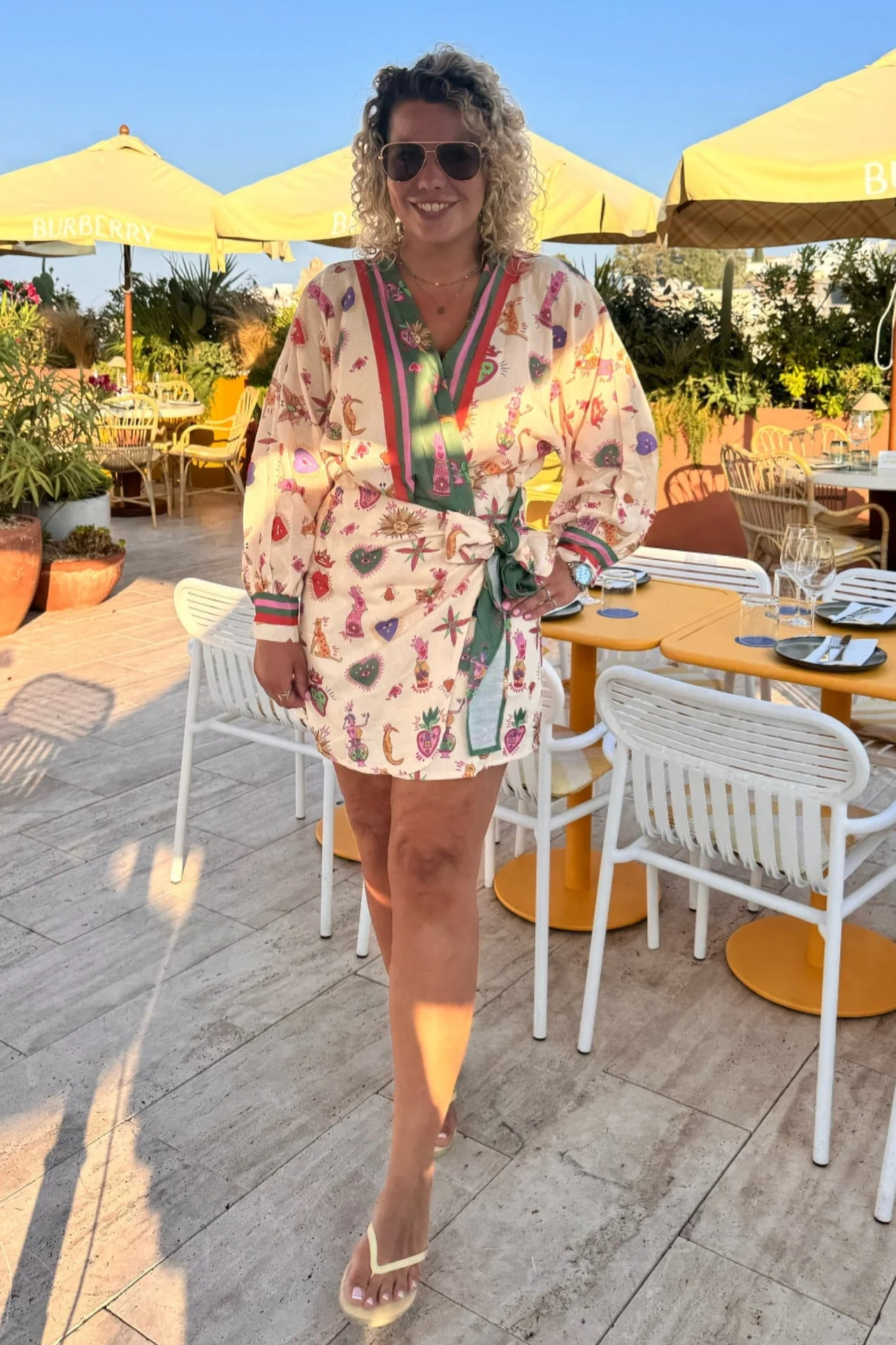 Summer Print Wrap Dress - Beige/Army - Image 2