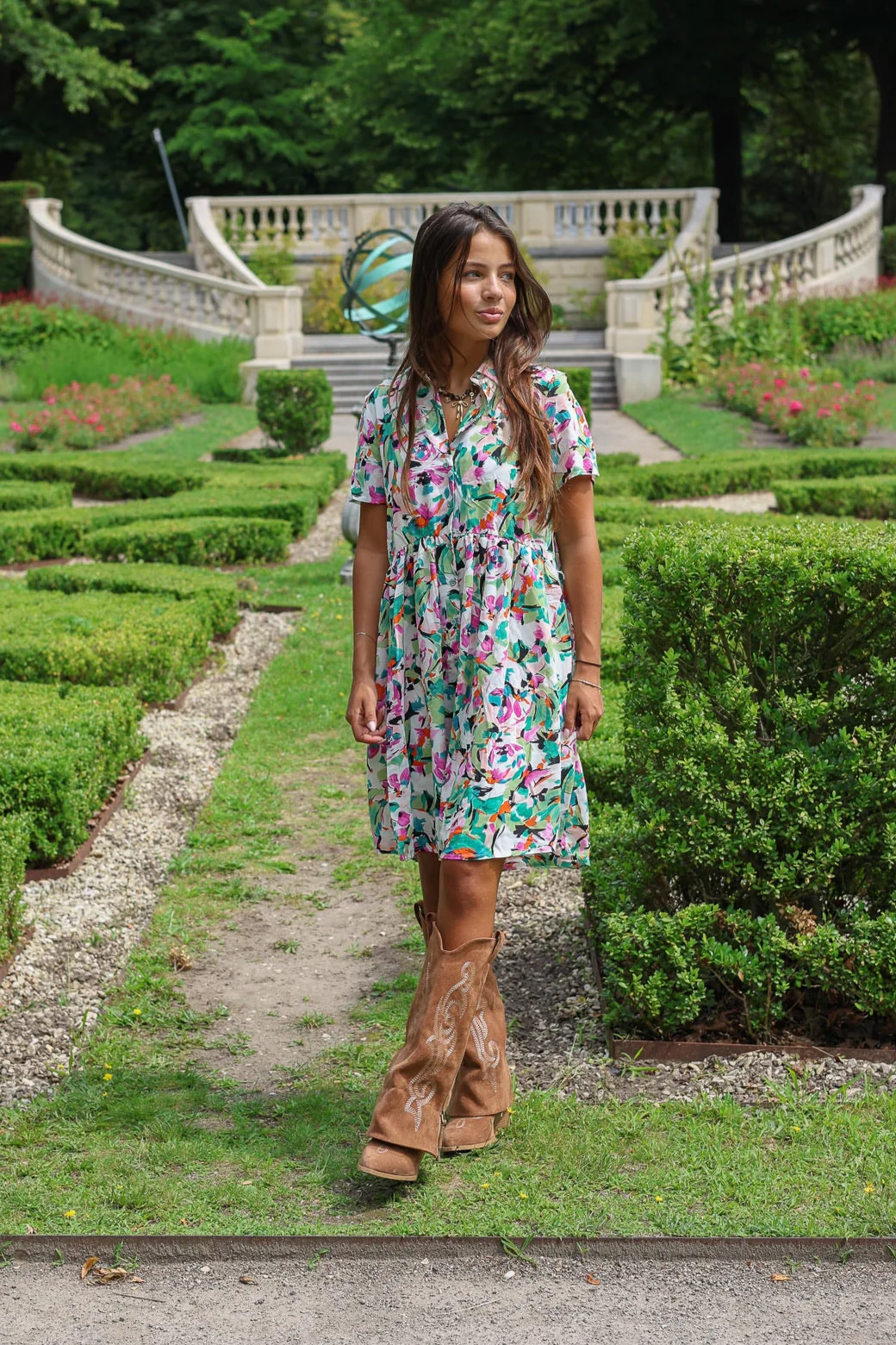 Swirl Art Print Dress - Green