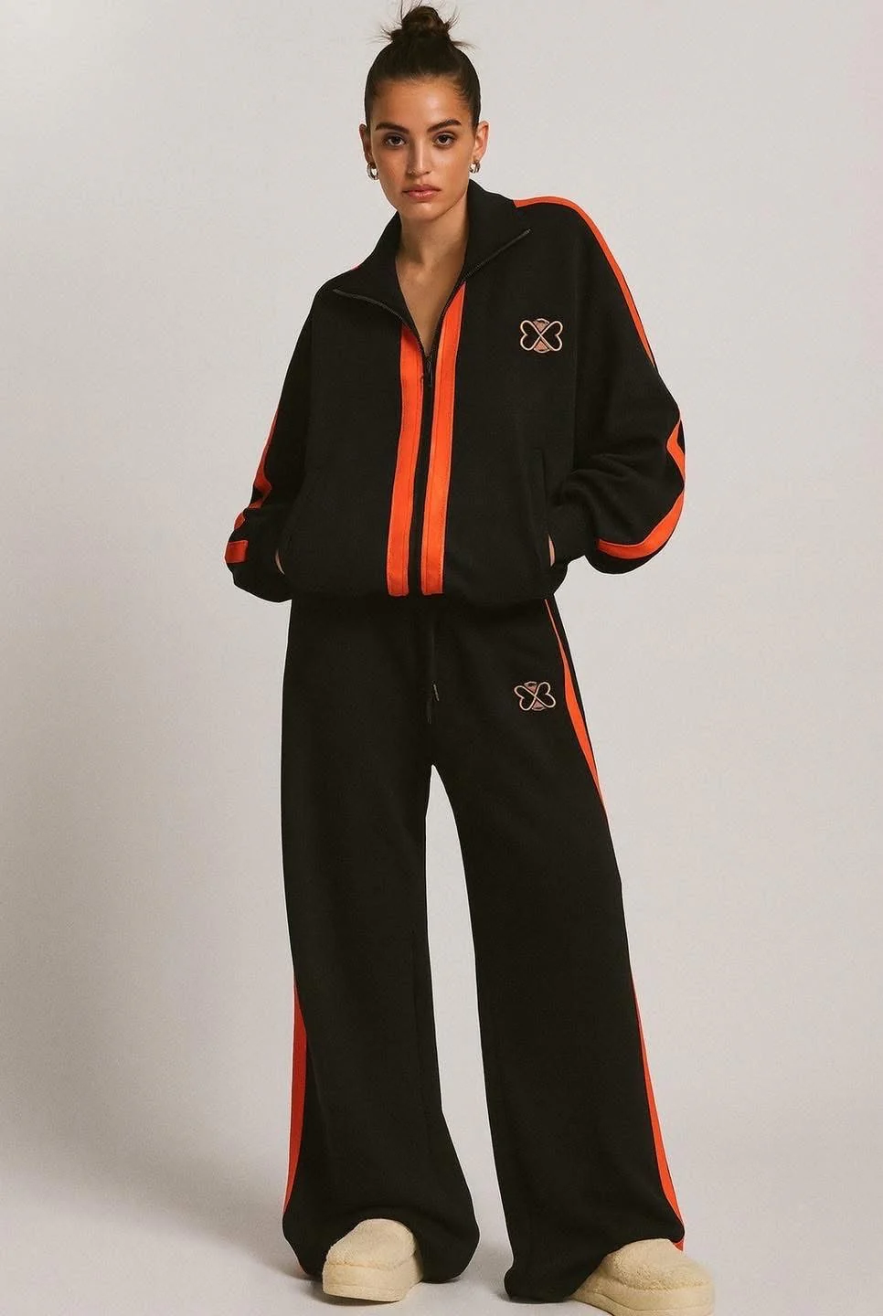 Trendy Jogging Set - Black/Orange