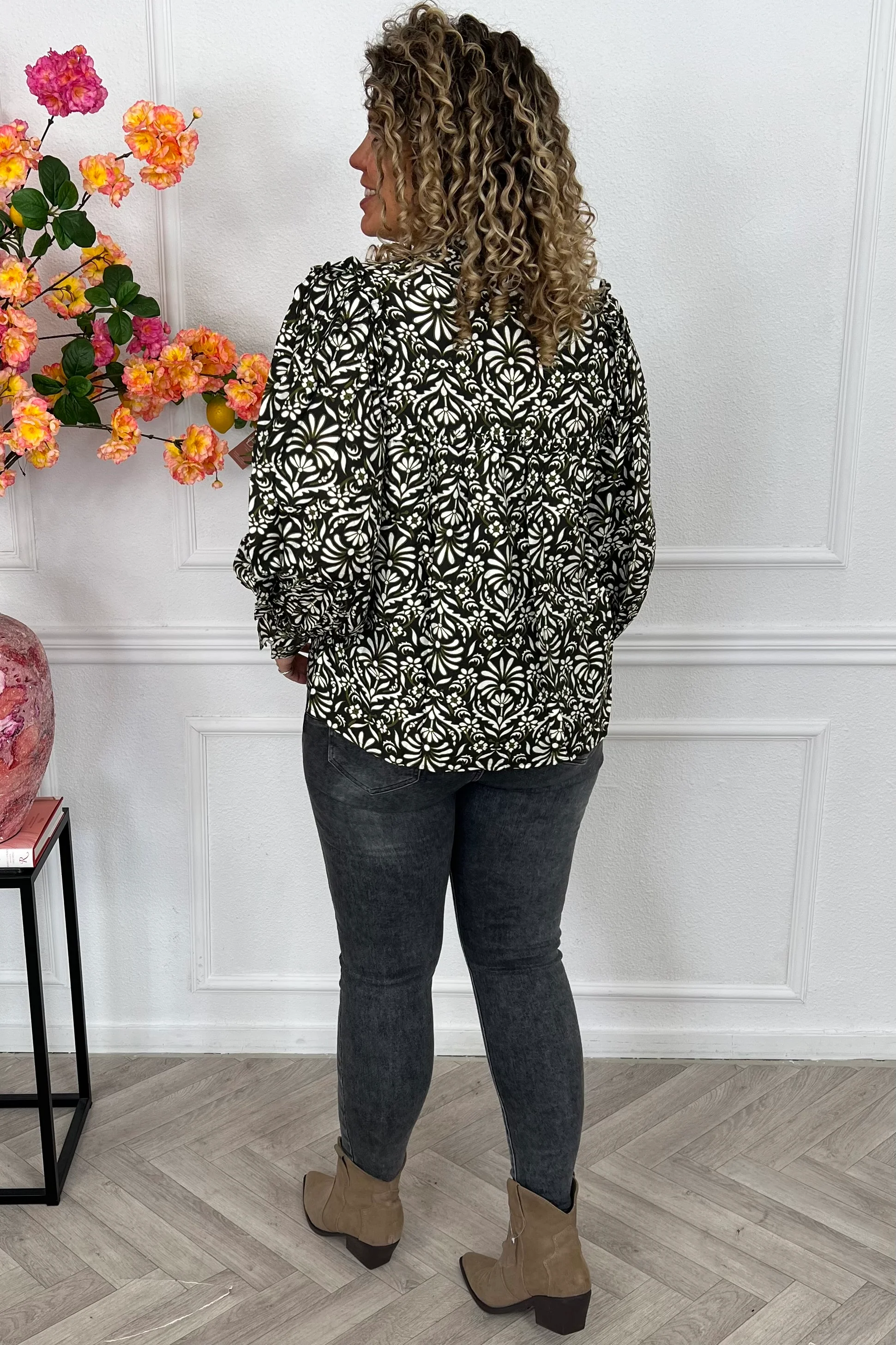 Viola Flower Blouse - Armygreen - Image 3